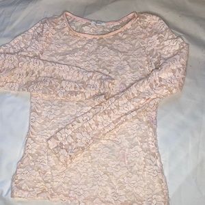 Beige/pink long sleeve laced shirt